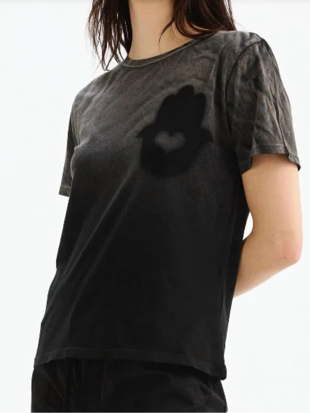 Chrldr Black Acid Wash Short Sleeve T-Shirt Hamsa Hand Graphic Size Large